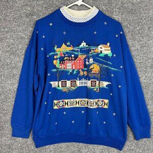 Vintage All Over Print Crewneck Sweatshirt Christmas Village Size‎ Large